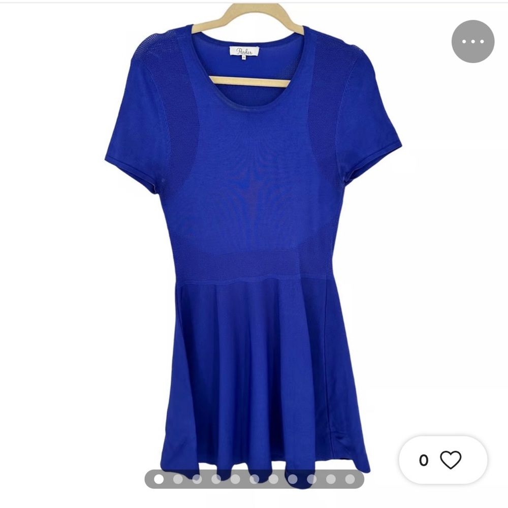 Parker Fit and Flare Mesh Detailing Blue Dress